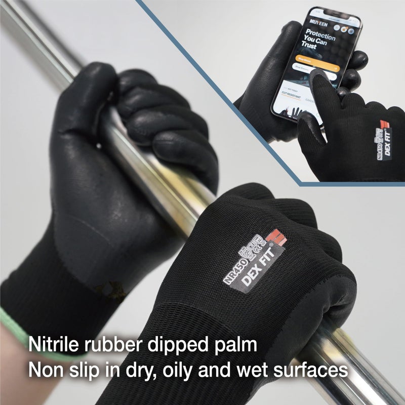 DEX FIT NR450 Double Lined Warm Fleece Work Gloves, Insulated, Comfortable Fit, Firm Grip, Lightweight, Durable Water-Based Nitrile Rubber Coated, Machine Washable; Black M (8) 2 Pairs - Image 4